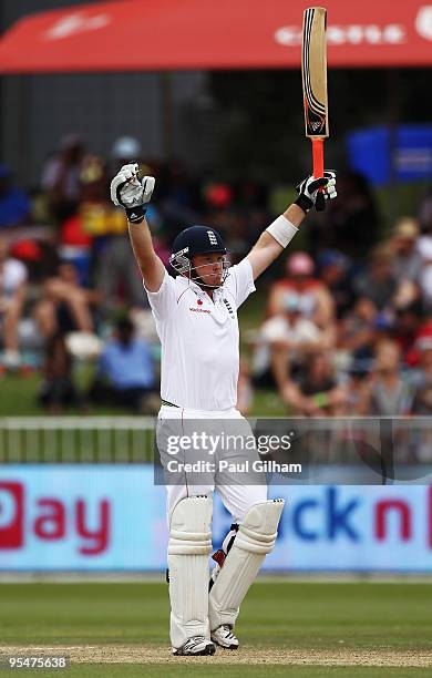 Ian Bell of England celebrates making a century during day four of the second test match between South Africa and England at Kingsmead Stadium on...