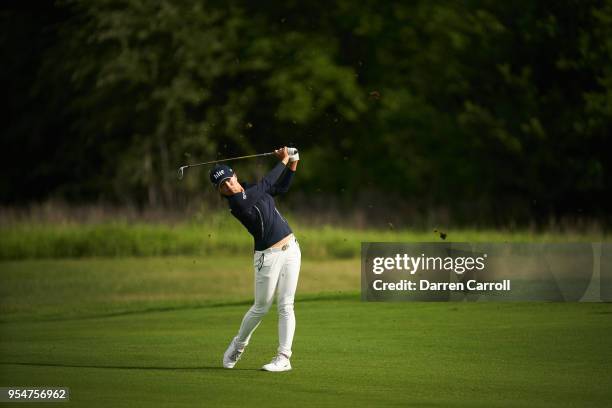 Jin Young Ko of South Korea plays her second shot at the third hole during the continuation of the first round of the 2018 Volunteers of America LPGA...