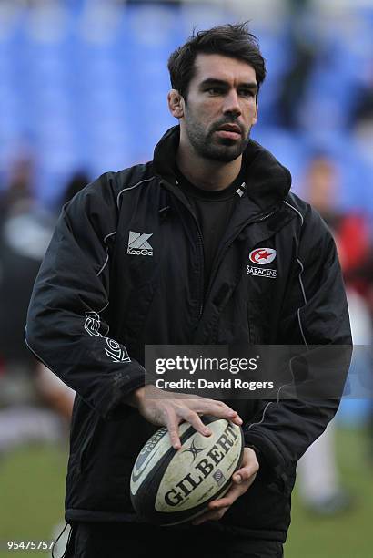 Alex Sanderson, the Saracens assistant coach looks on during the Guinness Premiership match between London Irish and Saracens at the Madejski Stadium...