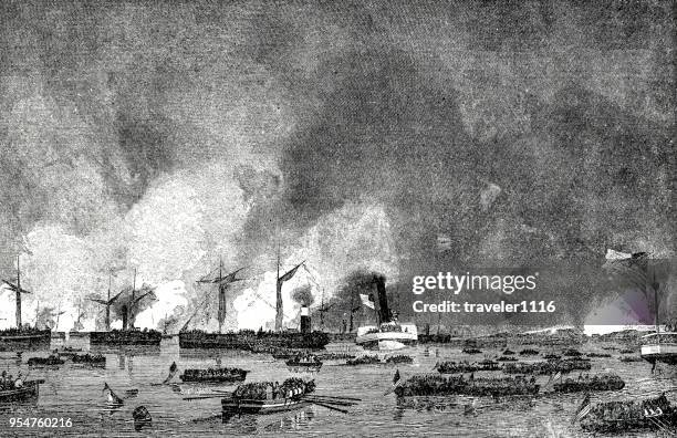 attack on roanoke island during the american civil war - outer banks stock illustrations