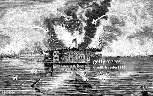 bombardment of fort sumter during the american civil war - fort sumter stock illustrations