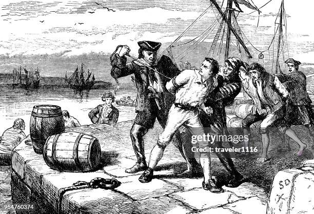 impressing american soldiers during the war of 1812 - war of 1812 stock illustrations