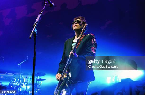 Nicky Wire of Manic Street Preachers performs on stage at Wembley Arena on May 4, 2018 in London, England.