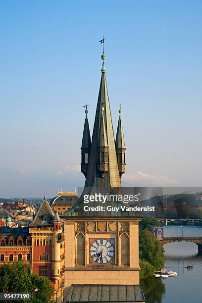 clock tower of the smetana museum in prague - smetana museum stock pictures, royalty-free photos & images