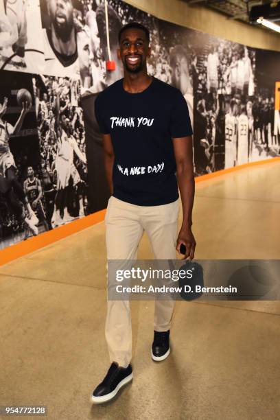 Ekpe Udoh of the Utah Jazz arrives at the stadium before the game against the Houston Rockets during Game Three of the Western Conference Semifinals...