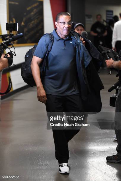 Head Coach Alvin Gentry of the New Orleans Pelicans arrives before Game Three of the Western Conference Semifinals against the Golden State Warriors...