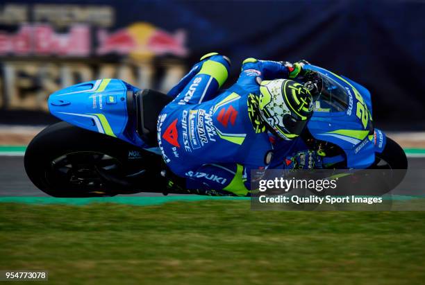 Andrea Iannone of Italy and Team Suzuki Ecstar rounds the bend during the MotoGP of Spain - Free Practice at Circuito de Jerez on May 4, 2018 in...