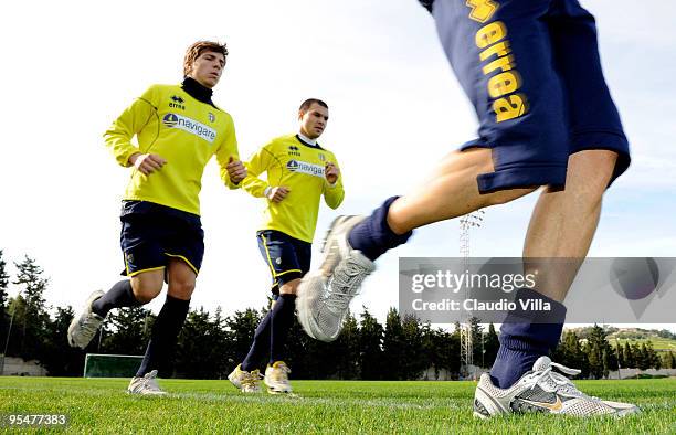 Valeri Bojinov and Alberto Paloschi of FC Parma during the training session at Ta Qali Stadium on December 29, 2009 in Malta, Malta.