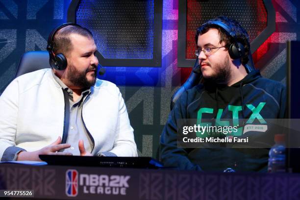 OFAB of Celtics Crossover is interviewed by Scott Cole after the game against Heat Check Gaming during the NBA 2K League Tip Off Tournament on May 4,...