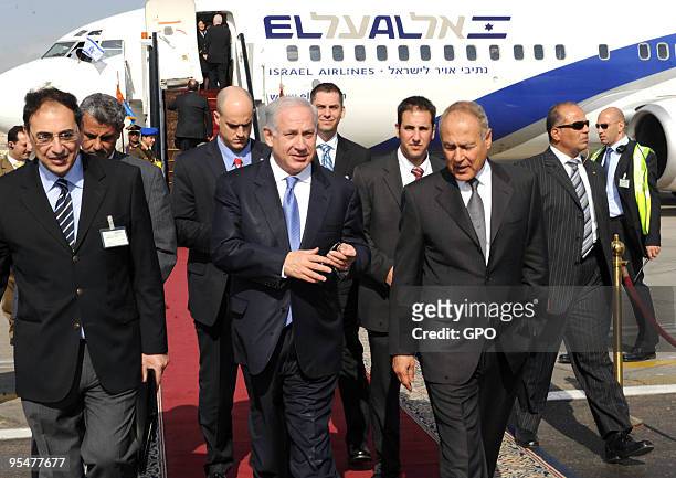 In this handout photo provided by the Israeli Government Press Ofiice , Israeli Prime Minister Benjamin Netanyahu arrives to meet Egyptian President...