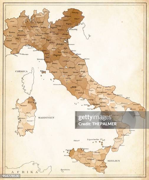 map of iltaly 1894 - naples italy stock illustrations