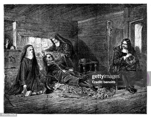 visit of john milton to galileo - john milton stock illustrations