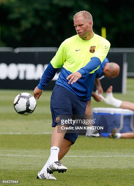 Icelandic player Eidur Gudjohnsen in action during a training session at Bisham Abbey Sports Centre in Marlow, in southern England, on July 23, 2009....
