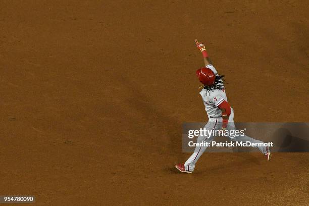 Maikel Franco of the Philadelphia Phillies celebrates after hitting a solo home run in the sixth inning against the Washington Nationals at Nationals...