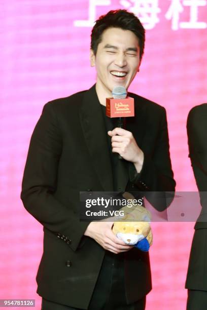 Actor Mark Chao attends the unveiling ceremony of his wax figure at Madame Tussauds on May 4, 2018 in Shanghai, China.