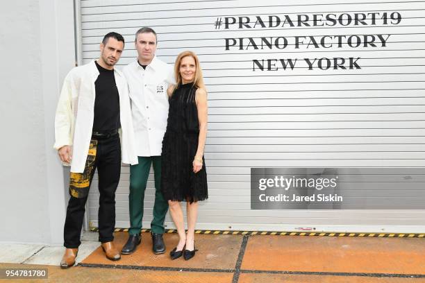 Jean Georges D'Orazio, Fashion Designer Raf Simons, and Sandy Brant attends the Prada Resort 2019 fashion show on May 4, 2018 in New York City.