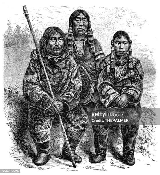 familie von labrador gravur 1894 - inuit people stock-grafiken, -clipart, -cartoons und -symbole