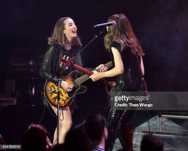 Alana Haim and Danielle Haim of HAIM perform at Radio City Music Hall on May 4, 2018 in New York City.