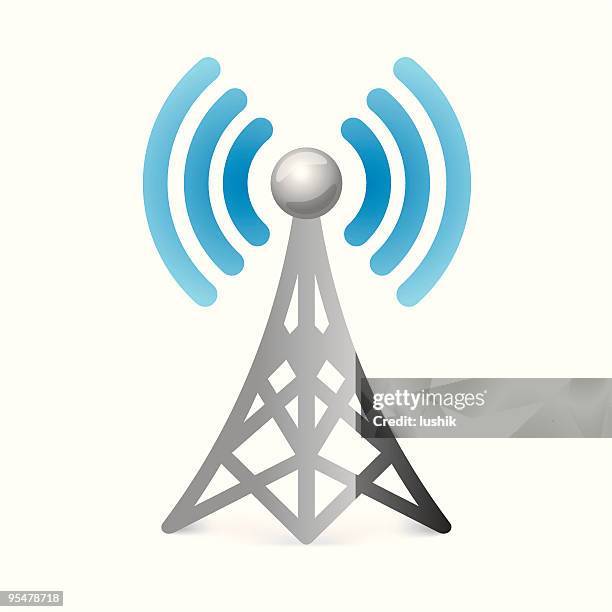 illustrazioni stock, clip art, cartoni animati e icone di tendenza di vettore icona torre wireless - torre di trasmissione a microonde