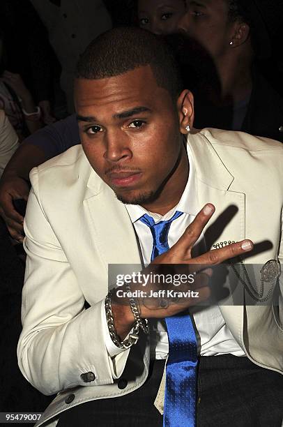 Singer Chris Brown at the 2008 MTV Video Music Awards at Paramount Pictures Studios on September 7, 2008 in Los Angeles, California.