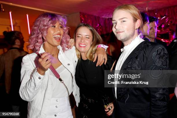 Anuthida Ploypetch, Marina Hoermanseder and Jack Strify during the Bulgari Omnia Pink Sapphire party on May 4, 2018 in Berlin, Germany.