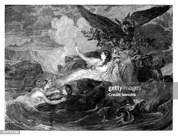 stockillustraties, clipart, cartoons en iconen met de verkrachting van europa - europa figuren uit de klassieke mythologie