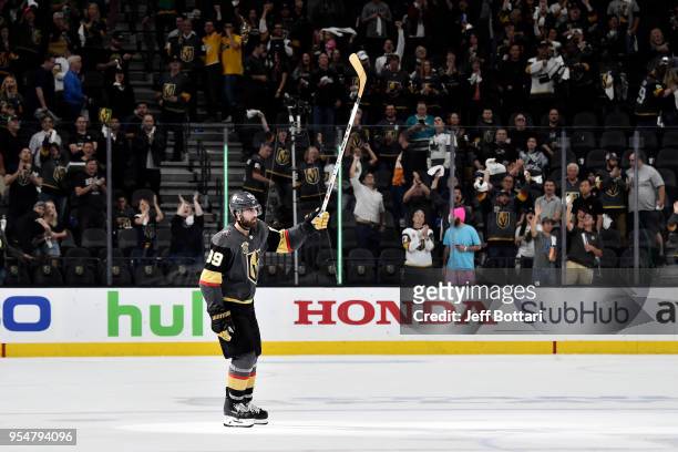 Alex Tuch of the Vegas Golden Knights acknowledges the fans after defeating the San Jose Sharks in Game Five of the Western Conference Second Round...