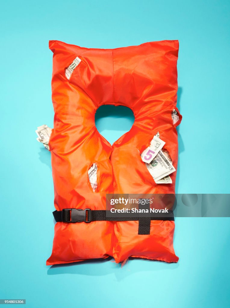 Life Vest stuffed with Money