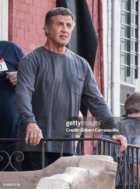 Actor Sylvester Stallone is seen on set of Creed II on May 4, 2018 in Philadelphia, Pennsylvania.