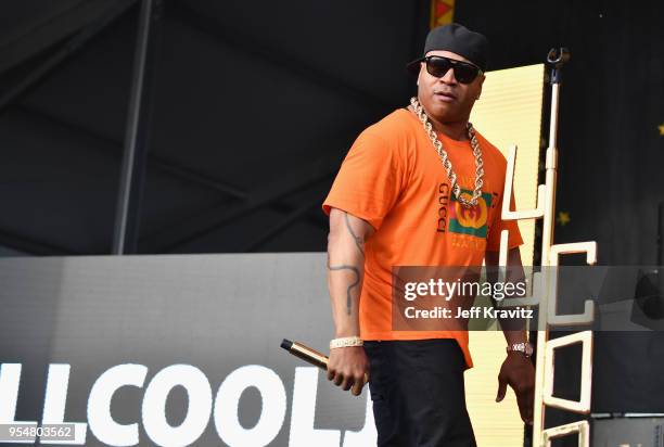 Cool J performs onstage during Day 5 of the 2018 New Orleans Jazz & Heritage Festival at Fair Grounds Race Course on May 4, 2018 in New Orleans,...