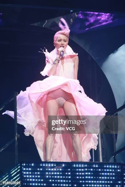 Singer Gigi Leung performs during Gigi Leung Good Time World Tour Concert at Hong Kong Coliseum on May 4, 2018 in Hong Kong, China.