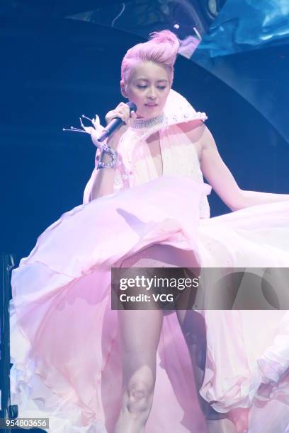 Singer Gigi Leung performs during Gigi Leung Good Time World Tour Concert at Hong Kong Coliseum on May 4, 2018 in Hong Kong, China.