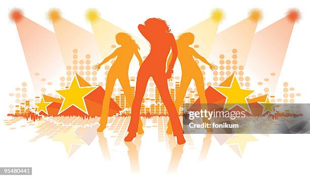 stockillustraties, clipart, cartoons en iconen met dance party (orange) - girl swing