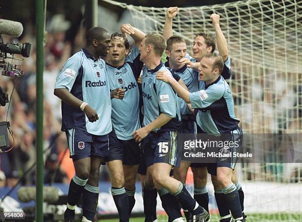 Bolton players celebrate a goal scored by Michael Ricketts during the Nationwide Division One Playoff Final between Bolton Wanderers and Preston...