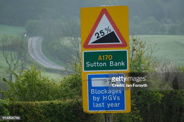 The third stage of the Tour de Yorkshire cycling race includes the infamous Sutton Bank climb on May 5, 2018 in Thirsk, United Kingdom. Beginning in...