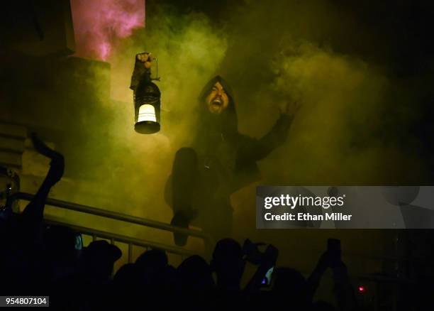 Character performs in the Castle before Game Five of the Western Conference Second Round between the San Jose Sharks and the Vegas Golden Knights...