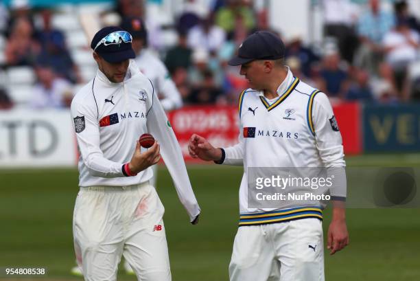 Yorkshire's Joe Root and Yorkshire's Gary Ballance during Specsavers County Championship - Division One, day one match between Essex CCC and...