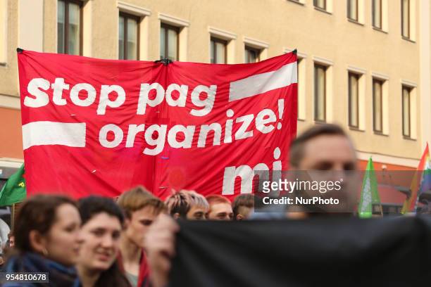 Banner saying stop pag - organize!' The youth alliance against the Bavarian Polizeiaufgabengesetz demonstrated to mobilise for the big demonstration...