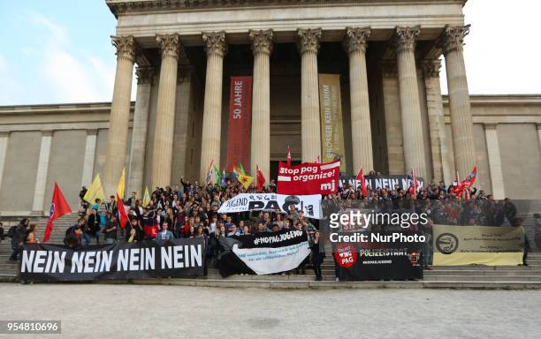 Activists at Königsplatz. The youth alliance against the Bavarian Polizeiaufgabengesetz demonstrated to mobilise for the big demonstration on...