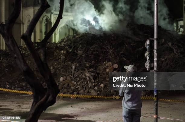 View of occupied building collapsed, in Sao Paulo, Brazil, on May 4, 2018.Firefighters work searching for survivors and bodies of victims of the...