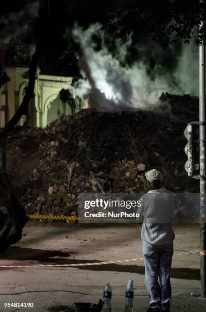 View of occupied building collapsed, in Sao Paulo, Brazil, on May 4, 2018.Firefighters work searching for survivors and bodies of victims of the...