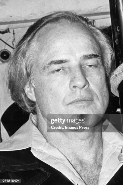 Marlon Brando pictured at the Apollo theater on March 11, 1974 in New York City.