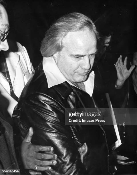 Marlon Brando pictured at the Apollo theater on March 11, 1974 in New York City.