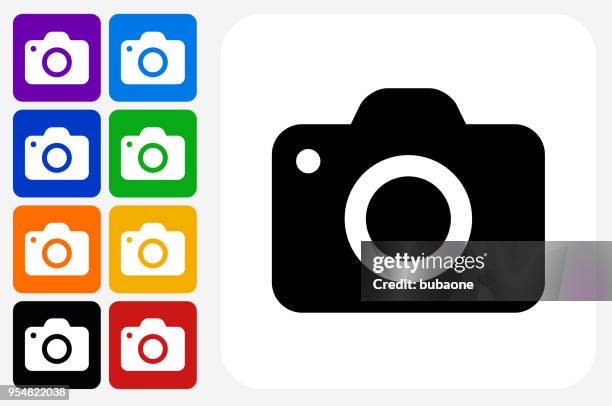 ilustrações de stock, clip art, desenhos animados e ícones de camera icon square button set - símbolo ortográfico