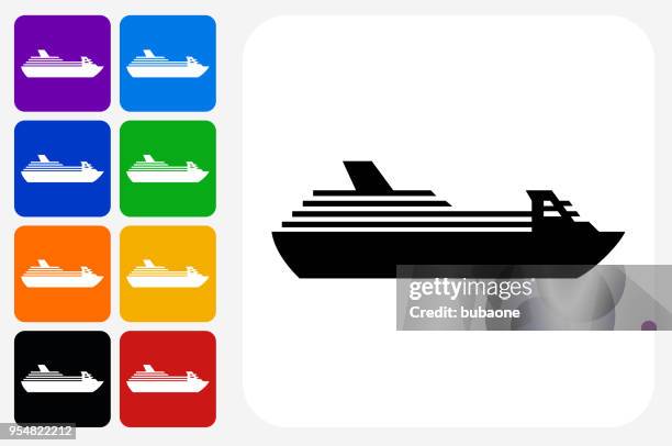 cruise ship icon square button set - spartan cruiser stock illustrations