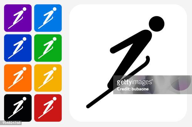 illustrations, cliparts, dessins animés et icônes de ski jump icône carrée bouton set - saut à ski