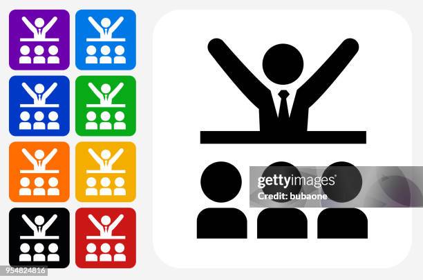 speech icon square button set - flight instructor stock illustrations