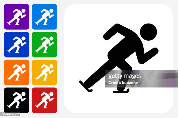 speed skating icon square button set - different races stock illustrations