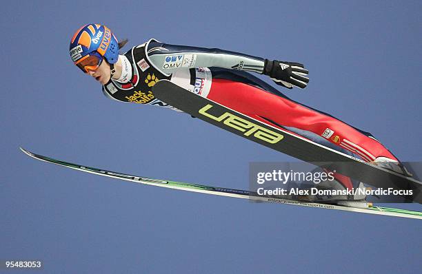 Peter Prevc of Slovenia competes during the FIS Ski Jumping World Cup event at the 58th Four Hills Ski Jumping Tournament on December 29, 2009 in...