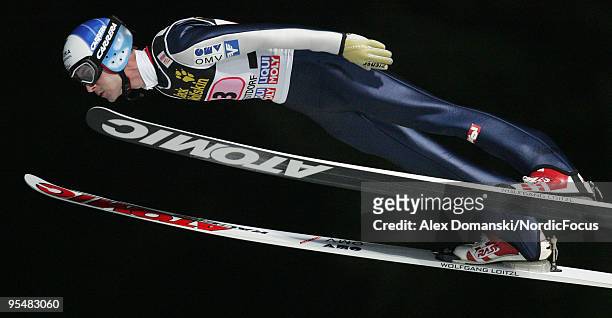 Wolfgang Loitzl of Austria competes during the FIS Ski Jumping World Cup event at the 58th Four Hills Ski Jumping Tournament on December 29, 2009 in...